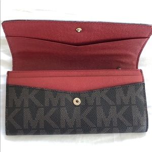 COPY - Michael Kors Monogram Brown and Red Leather Wallet